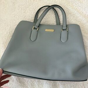 kate spade Gray Saffiano Leather Tote with Gold Accents